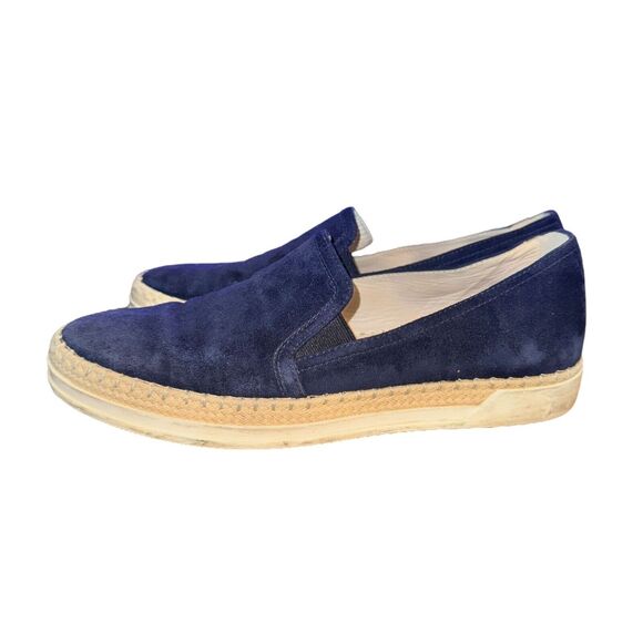 Tod's Jute Trimmed Espadrille Sneaker Women's Size 7 Blue Suede Slip On Shoe - Picture 1 of 9